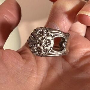 Vintage victorian revival art deco 1940's eternally yours silver spoon ring 7